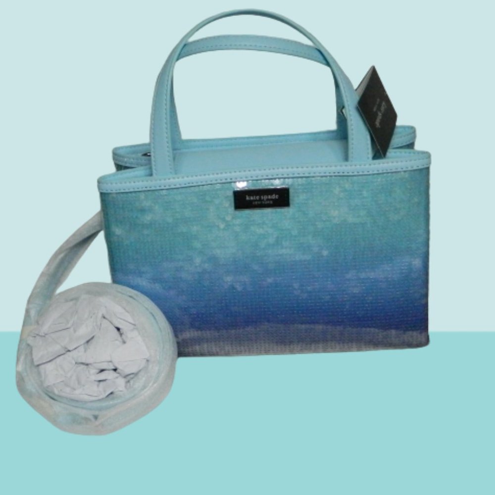 kate spade new york $398 Sam Icon Ombre Sequin Fabric Small Tote Pool NWT - Picture 9 of 9